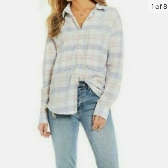Free People pastel plaid pocketed button up shirt - Picture 10 of 10